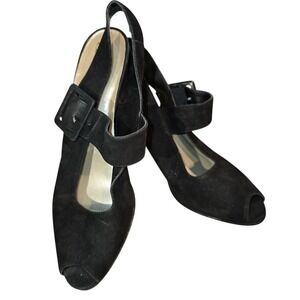 VINTAGE Sam‎ & Libby peep-toe heel buckle ankle strap black Women's Size 7